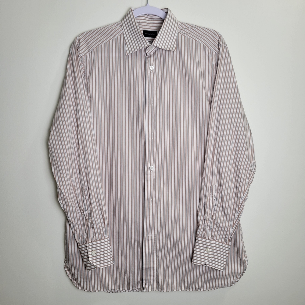 Ermenegildo Zegna Striped 100 Fili Cotton Neutral Dress Shirts 16 /‎ 41 / L
